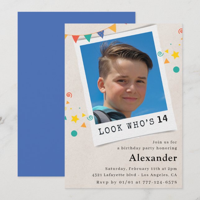 Cartes d'invitation simples pour 14 ans avec photo (Devant / Derrière)