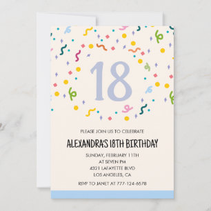 Cartes d'invitation simples pour 18 ans Confetti M
