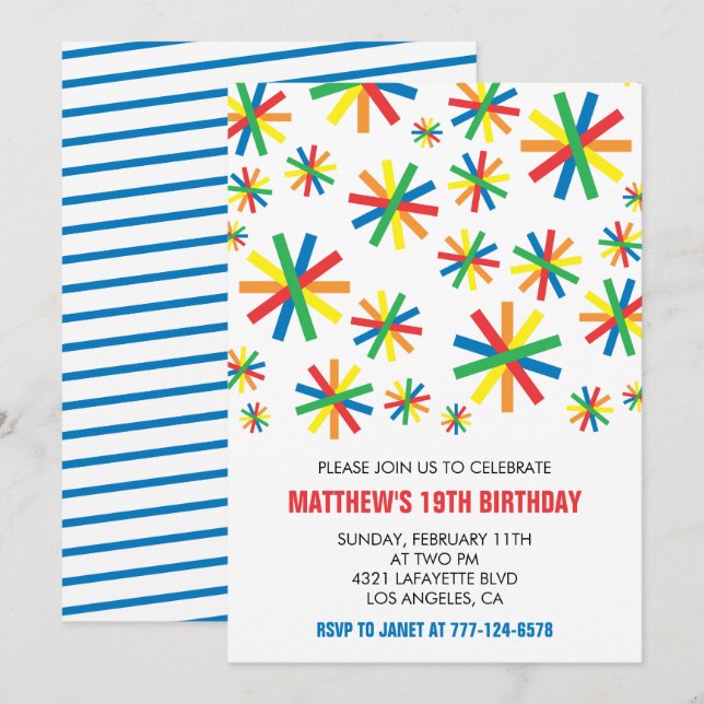 Cartes d'invitation simples pour 19 ans Confetti B (Devant / Derrière)