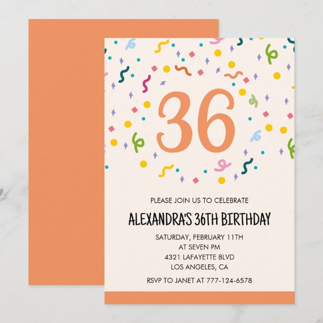 Cartes d'invitation simples pour 36e anniversaire  (Devant / Derrière)