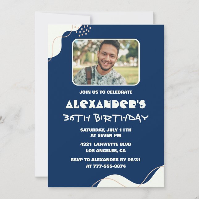 Cartes d'invitation simples pour 36e anniversaire  (Devant)