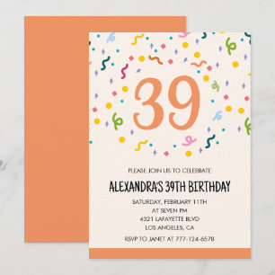 Cartes d'invitation simples pour 39e anniversaire 