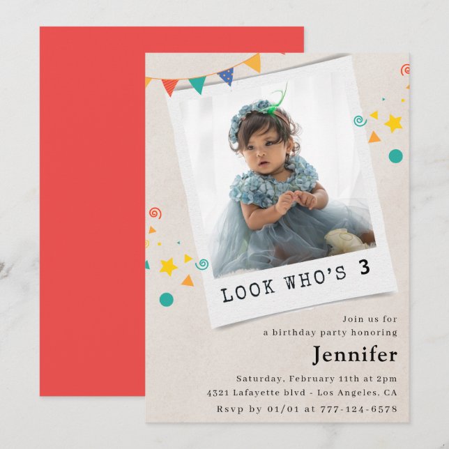 Cartes d'invitation simples pour 3ème anniversaire (Devant / Derrière)