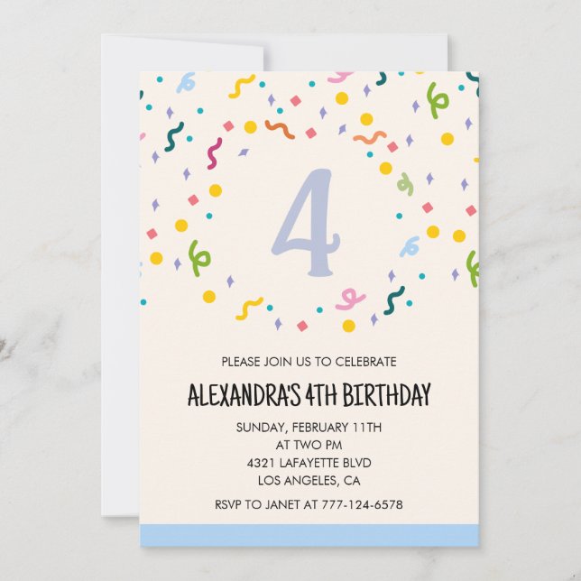 Cartes d'invitation simples pour 4ème anniversaire (Devant)