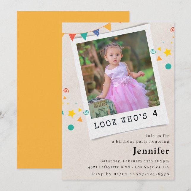 Cartes d'invitation simples pour 4ème anniversaire (Devant / Derrière)