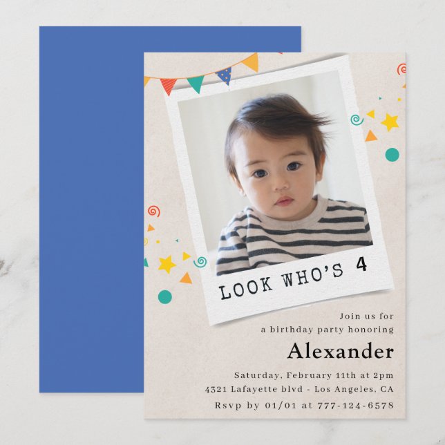 Cartes d'invitation simples pour 4ème anniversaire (Devant / Derrière)