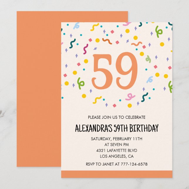 Cartes d'invitation simples pour 59e anniversaire  (Devant / Derrière)