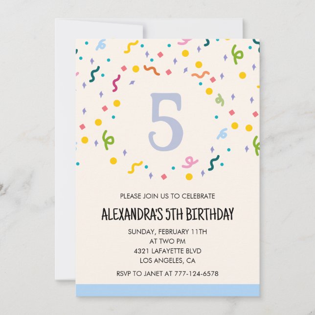 Cartes d'invitation simples pour 5ème anniversaire (Devant)
