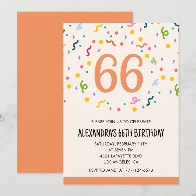 Cartes d'invitation simples pour 66e anniversaire  (Devant / Derrière)