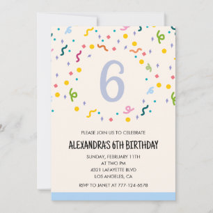 Cartes d'invitation simples pour 6ème anniversaire