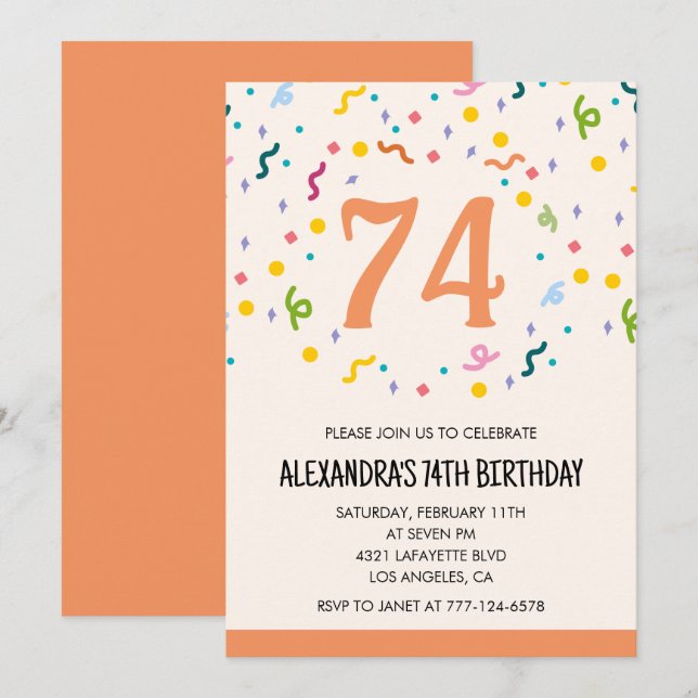 Cartes d'invitation simples pour 74 ans avec confe (Devant / Derrière)