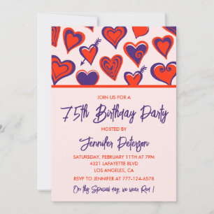 Cartes d'invitation simples pour 75 ans Glamour Cœ
