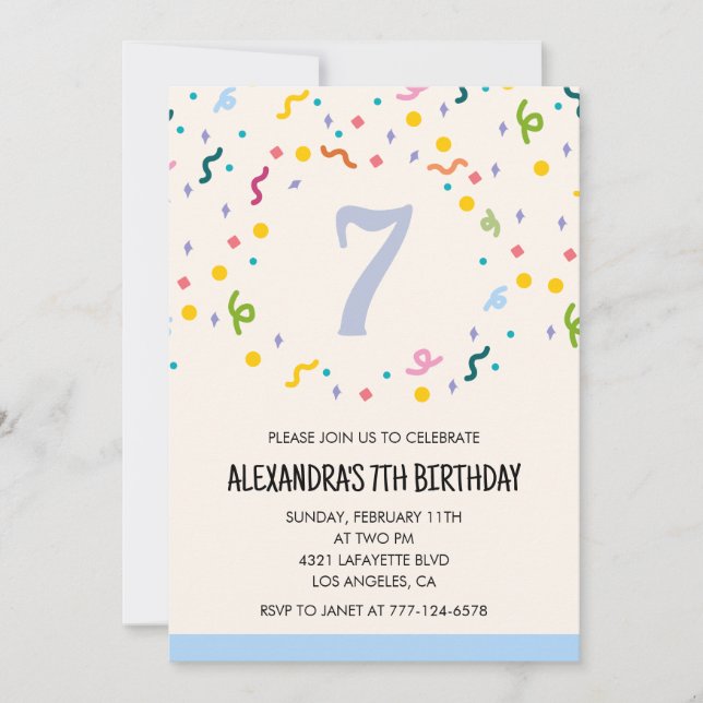 Cartes d'invitation simples pour 7ème anniversaire (Devant)