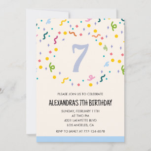 Cartes d'invitation simples pour 7ème anniversaire