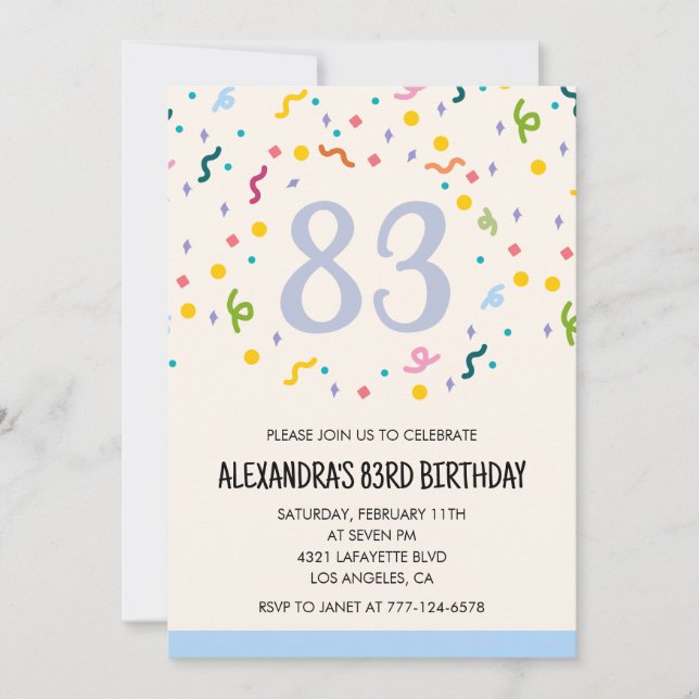 Cartes d'invitation simples pour 83ème anniversair (Devant)