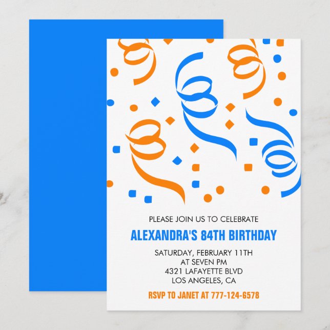 Cartes d'invitation simples pour 84 ans avec confe (Devant / Derrière)