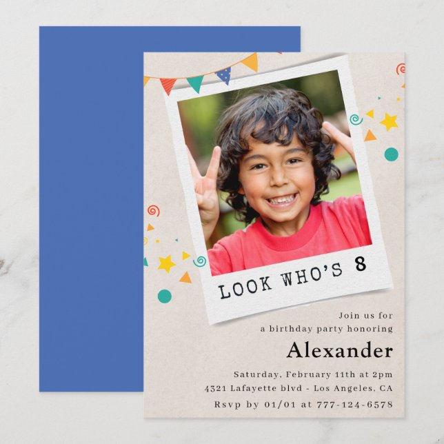 Cartes d'invitation simples pour 8ème anniversaire (Devant / Derrière)
