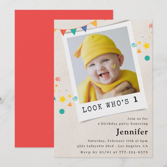 Cartes d'invitation simples pour le 1er anniversai (Devant / Derrière)