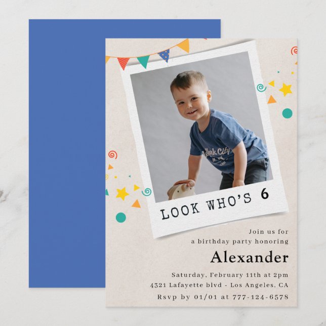 Cartes d'invitation simples pour un 6ème anniversa (Devant / Derrière)