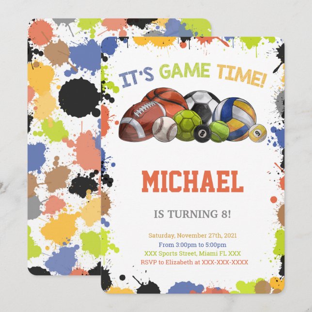 Cartes d'invitation Sport Toutes étoiles (Devant / Derrière)