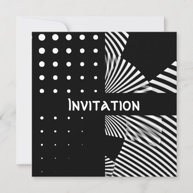 Cartes d'invitation Style Taches Rayure Noir & Bla (Devant)