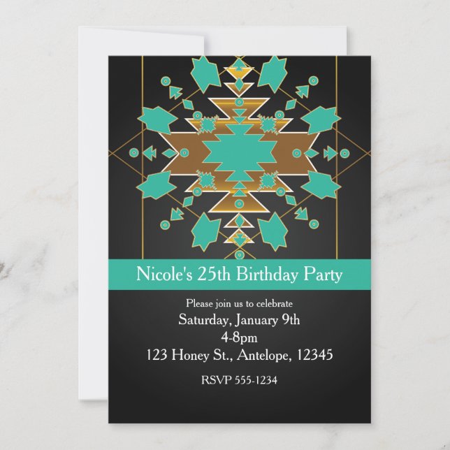 Cartes d'invitation sud-ouest turquoise or et noir (Devant)