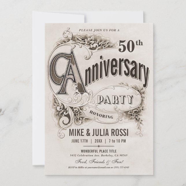 Cartes d'invitation suprêmes vintage pour annivers (Devant)