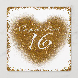 Cartes d'invitation Sweet 16 cœur glamour avec écl