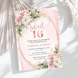 Cartes d'invitation Sweet Sixteen Fleurs de verdur