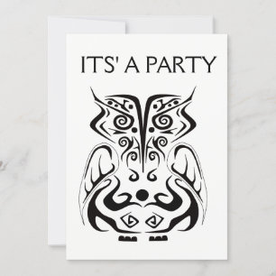 CARTES D'INVITATION TATOO OWL TRIBAL NOIR