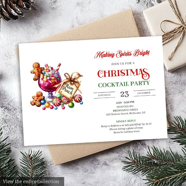 Cartes d'invitation tendance pour une fête de cock (Trendy printable Christmas cocktails party invitation

)