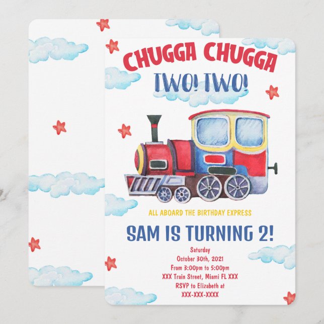 Cartes d'invitation Train (Devant / Derrière)