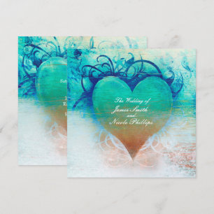 Cartes d'invitation tropicales Ocean Blue Heart Be