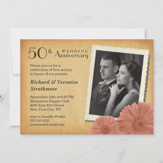 Cartes d'invitation vintage pour 50e anniversaire  (Devant)