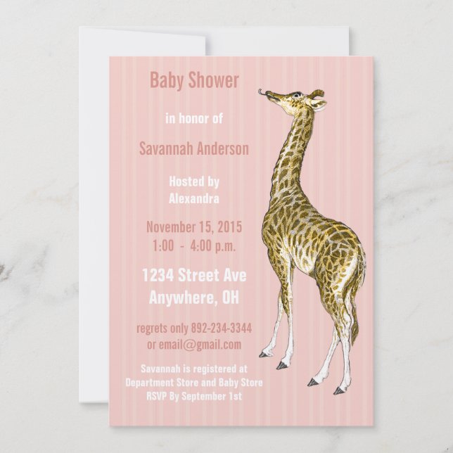 Cartes d'invitation vintage pour Baby Shower Fille (Devant)