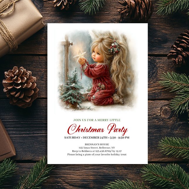 Cartes d'invitation vintage pour fête avec scène d (Festive Holiday Scene Girl Vintage Party Invitation

)