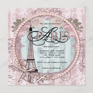 Cartes d'invitation vintage rose pour fête d'anniv