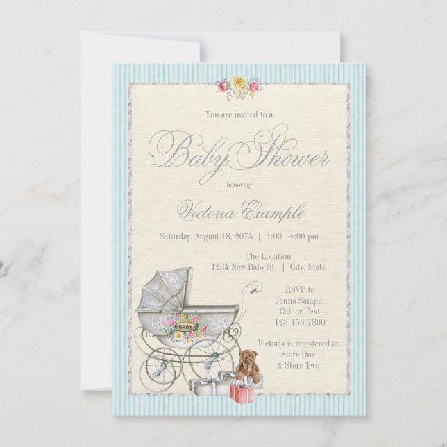 Cartes d'invitation Vintage Shabby Chic pour Baby  (Devant)