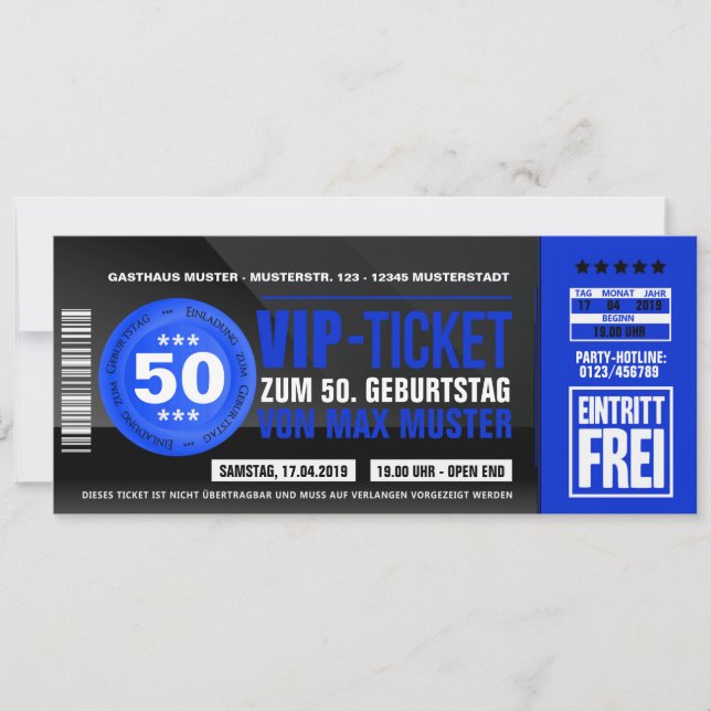 Cartes d'invitation VIP-TICKET (bleu) (Devant)