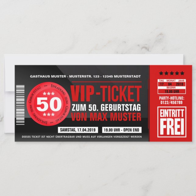 Cartes d'invitation VIP-TICKET (rouge) (Devant)