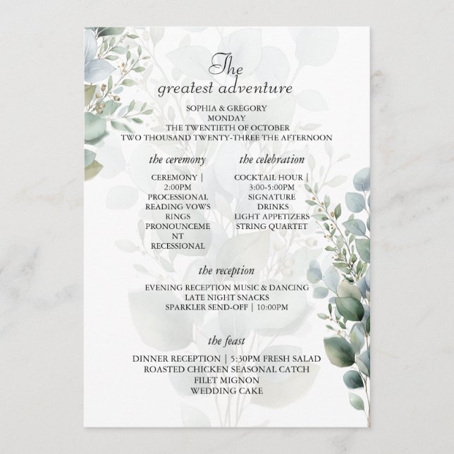 Cartes d'itinéraire de programme de mariage élégan (Devant)