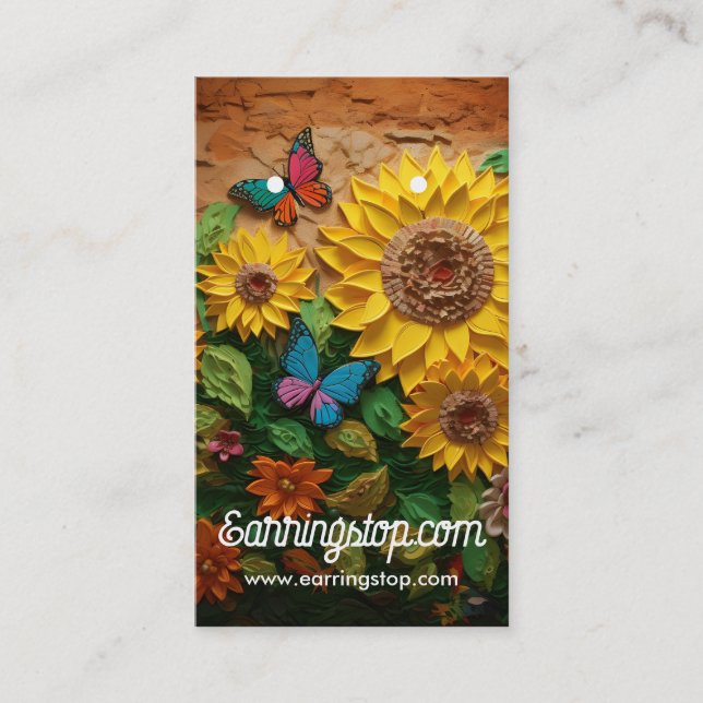 Cartes d'oreille Motif 3D Fleurs et Papillons (Devant)