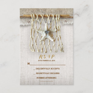 CARTES DU MARIAGE DE PLAGE DE TOILE DE JUTE RSVP