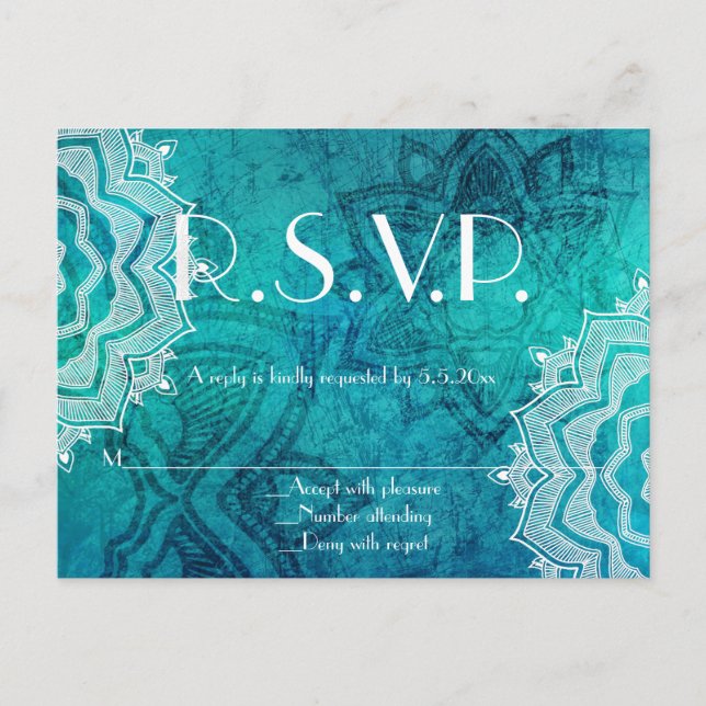 Cartes du mariage motif lotus bleu r.s.v.p (Devant)