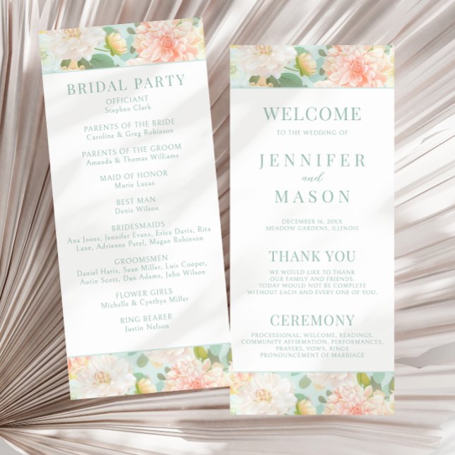 Cartes du programme de mariage Floral Boho Mint Ro (Créateur téléchargé)