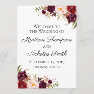 Cartes du programme de mariage floral marsala et r