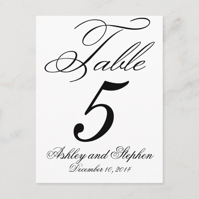 Cartes élégantes de numéro de table de mariage à m (Devant)