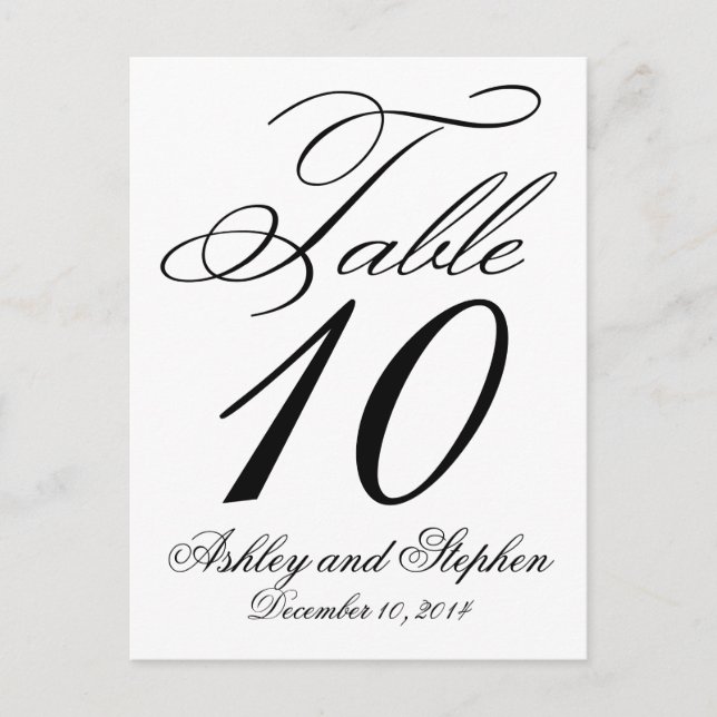 Cartes élégantes de numéros de table de mariage (Devant)