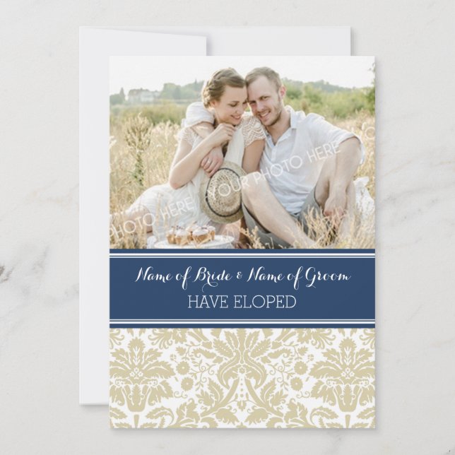 Cartes Elopement Photo Bleu vintage Damas (Devant)
