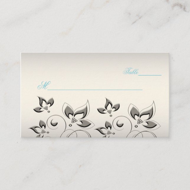 Cartes en argent, Aqua et Black Floral (Devant)